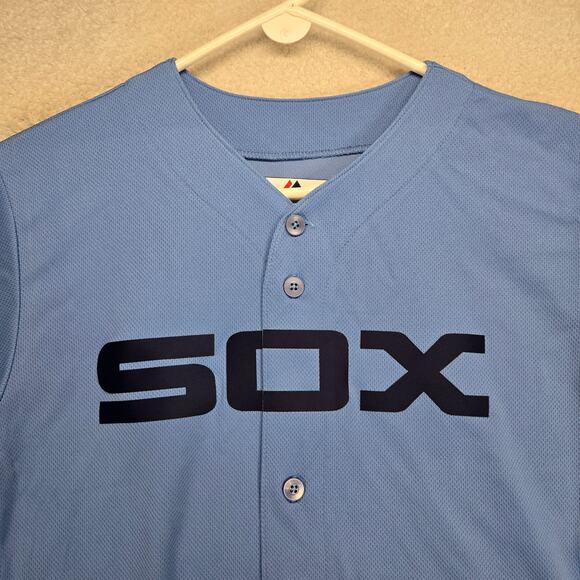 Chicago White Sox Jersey Youth Large Majestic Blue Heat Transfer Logo Cool Base - Picture 5 of 10